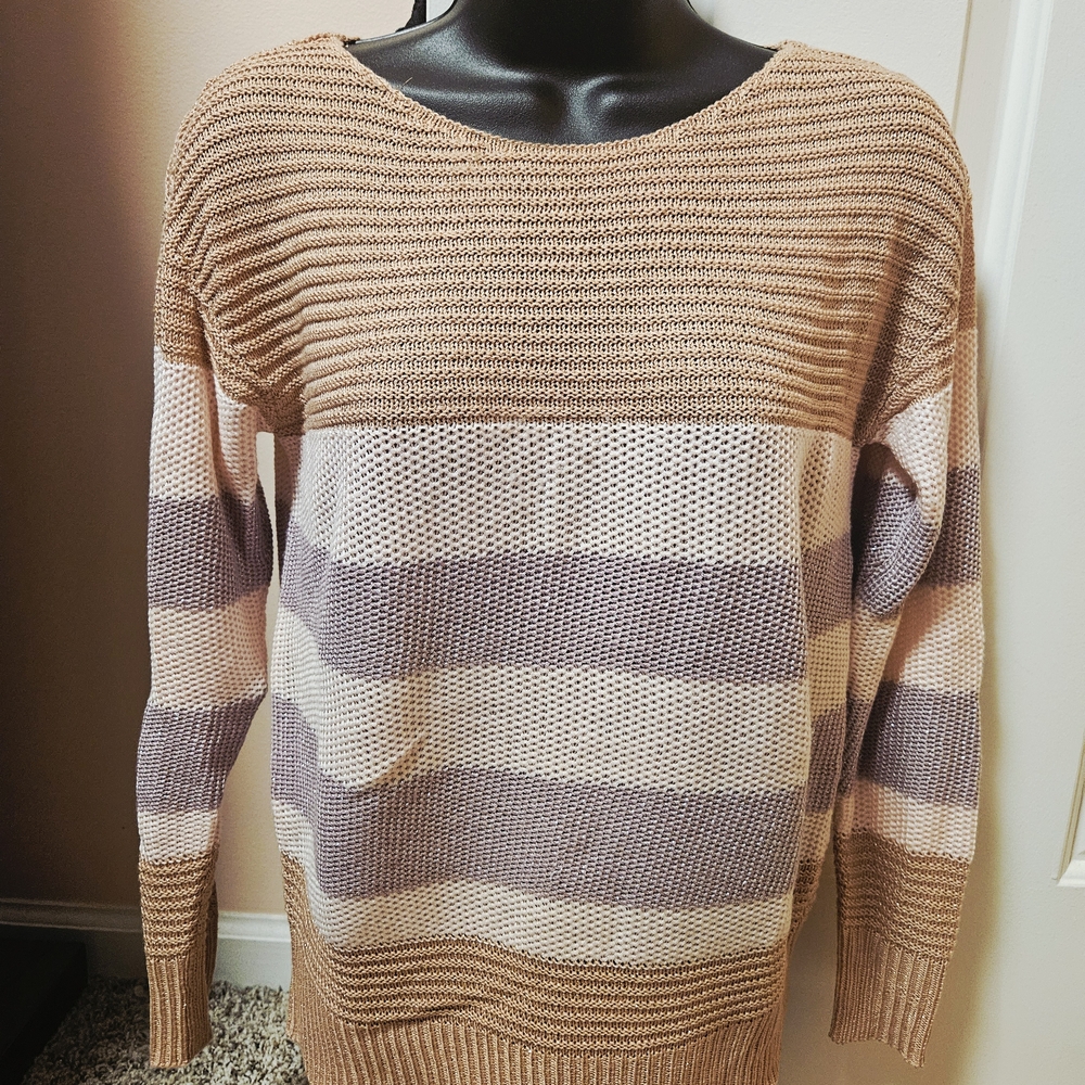 New York & Company Striped Sparkly Sweater
